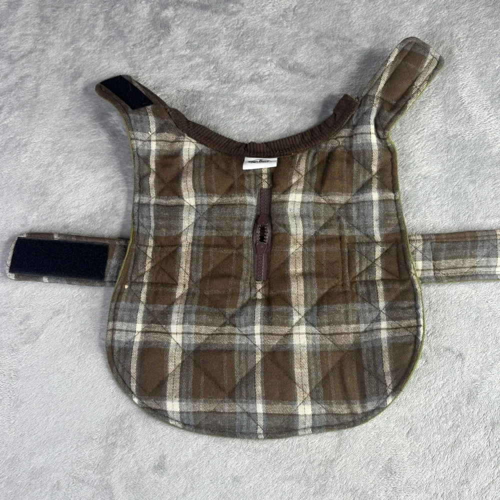 Bass‎ Pro Shops Dog Coat Small Green Canvas Plaid Lined Workwear Field Jacket